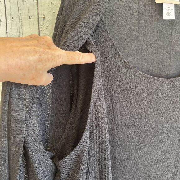 Alfred Dunner Womens Twofer Open Cardigan Size 2X Black 3/4 Sleeves Stretch - Picture 6 of 11